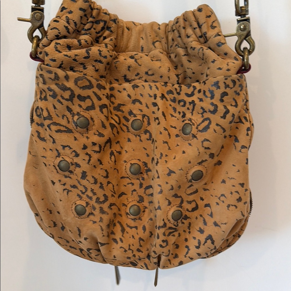 Botkier Leopard-Print Drawstring Crossbody in Tan and Black